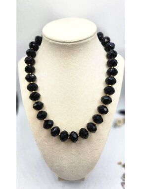 Vintage Black Faceted Czech Glass Beaded Necklace - Adjustable